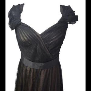 (Gb22) Tadashi Shoji Cap Sleeve Tulle Black Gown Dress Size 6
